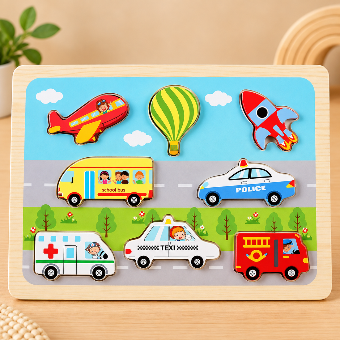Marine-Animal-Transport wooden chunky board puzzle for toddlers