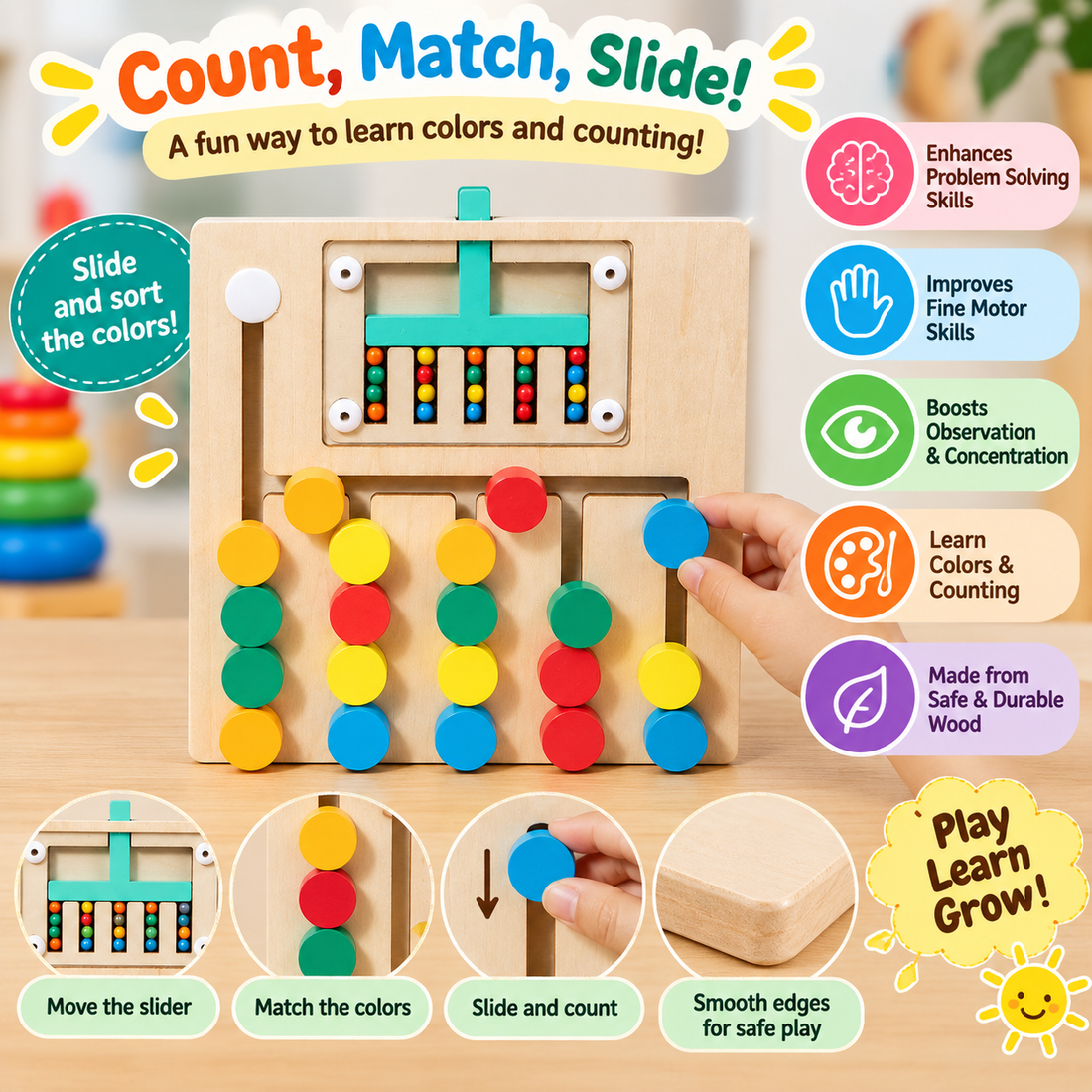Montessori Counting & Sorting Board- Mobile four and five color