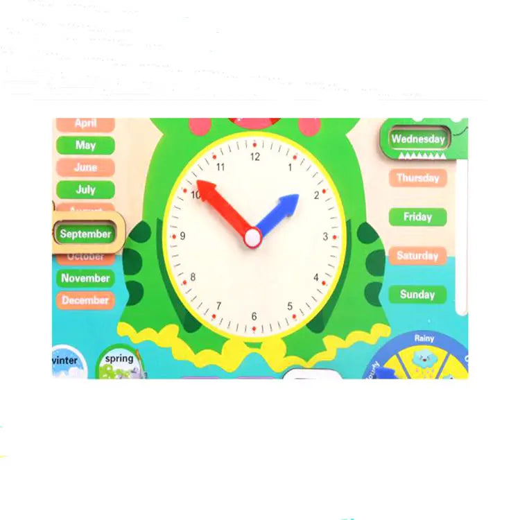 Multifunctional Wooden Calendar & Learning Clock 🐸⏰📅