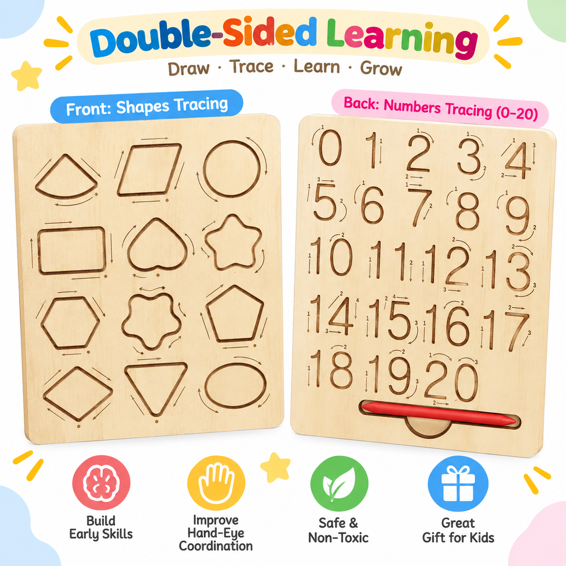 Number- shapes tracing board