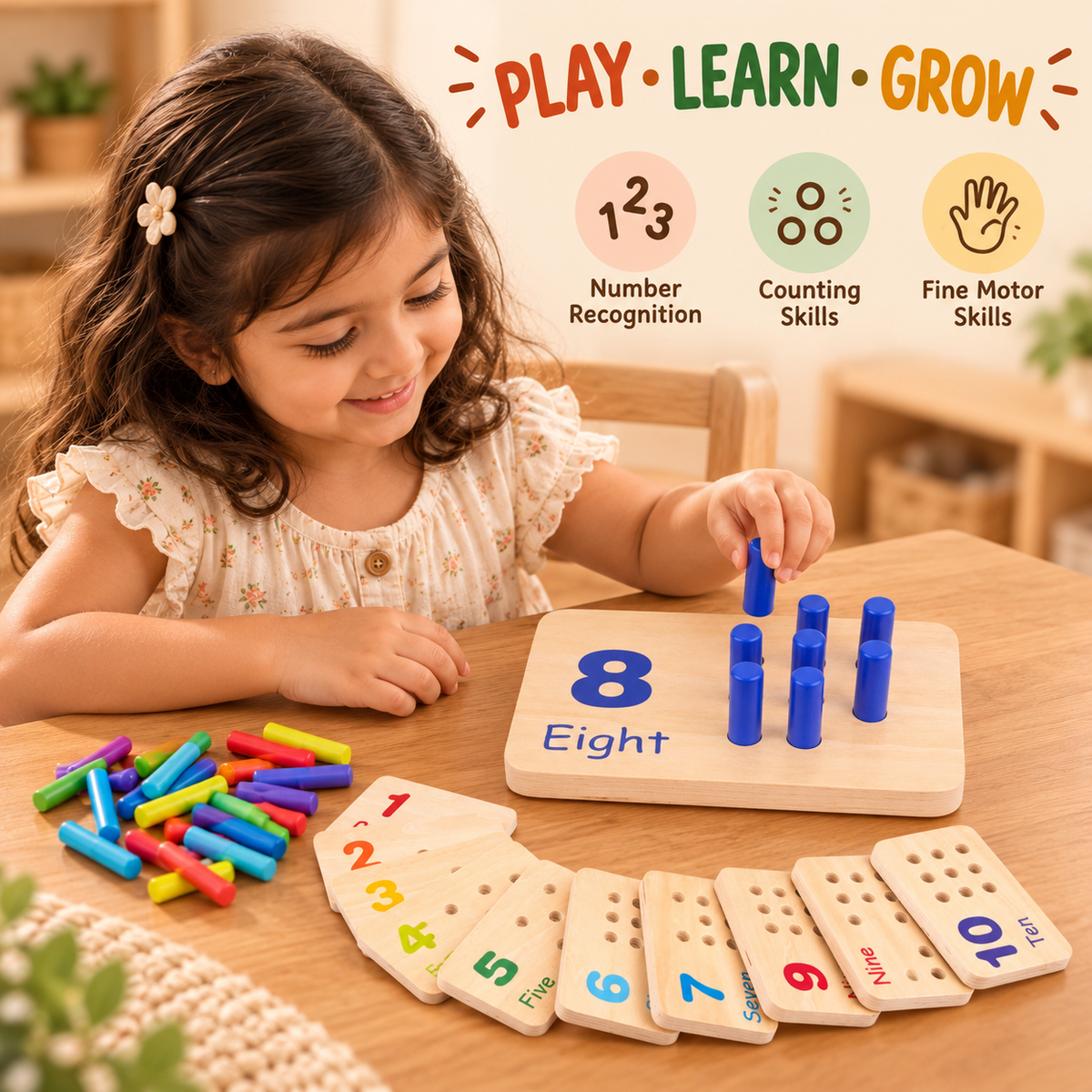 Wooden Number Counting Peg Board – Learn Numbers Through Play!