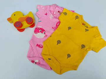 Half sleeve Pink Aqua and Yellow Parachute Rompers- (Pack of 2)
