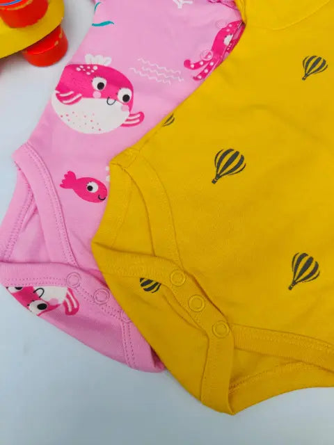 Half sleeve Pink Aqua and Yellow Parachute Rompers- (Pack of 2)