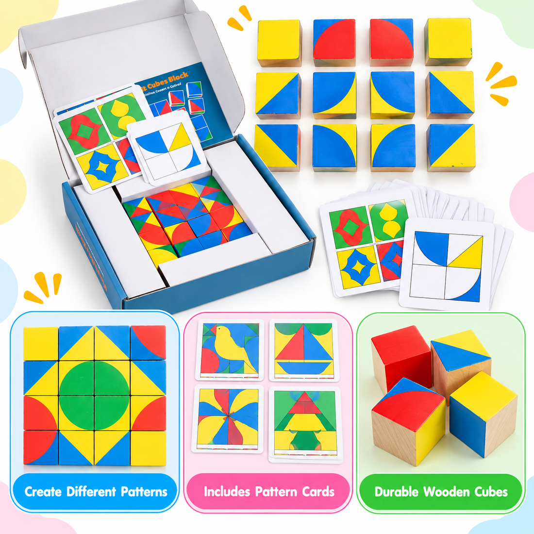 Wooden pixy cubes colourful block