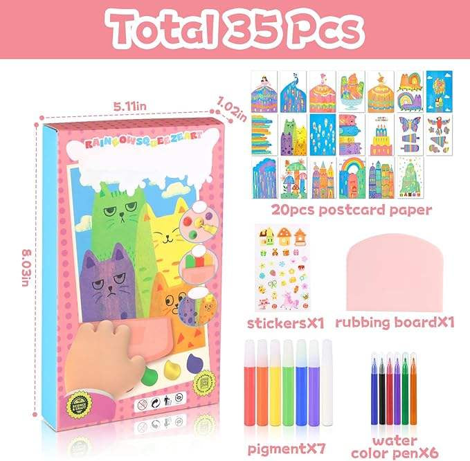🎨 Rainbow Scratch Art Creativity Kit – 35 Pieces