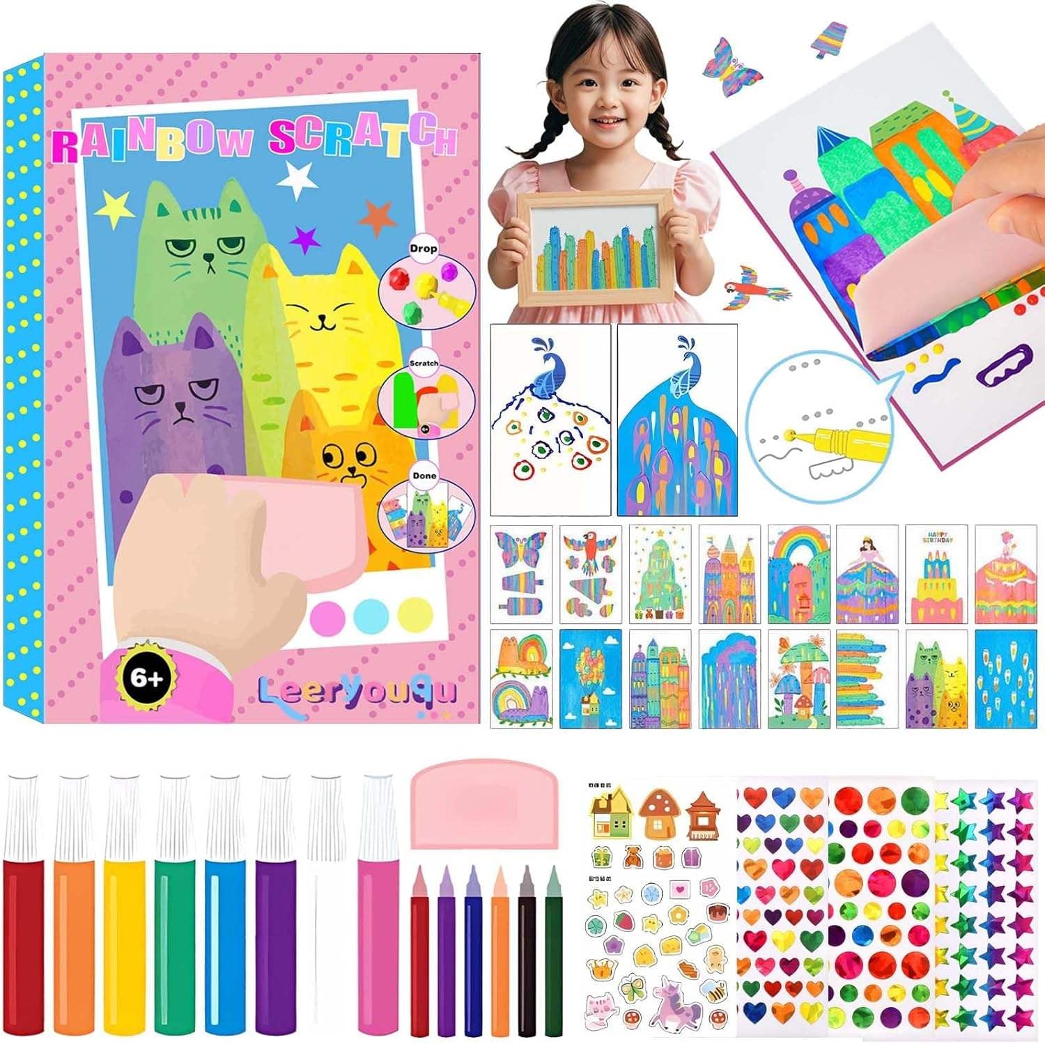 🎨 Rainbow Scratch Art Creativity Kit – 35 Pieces