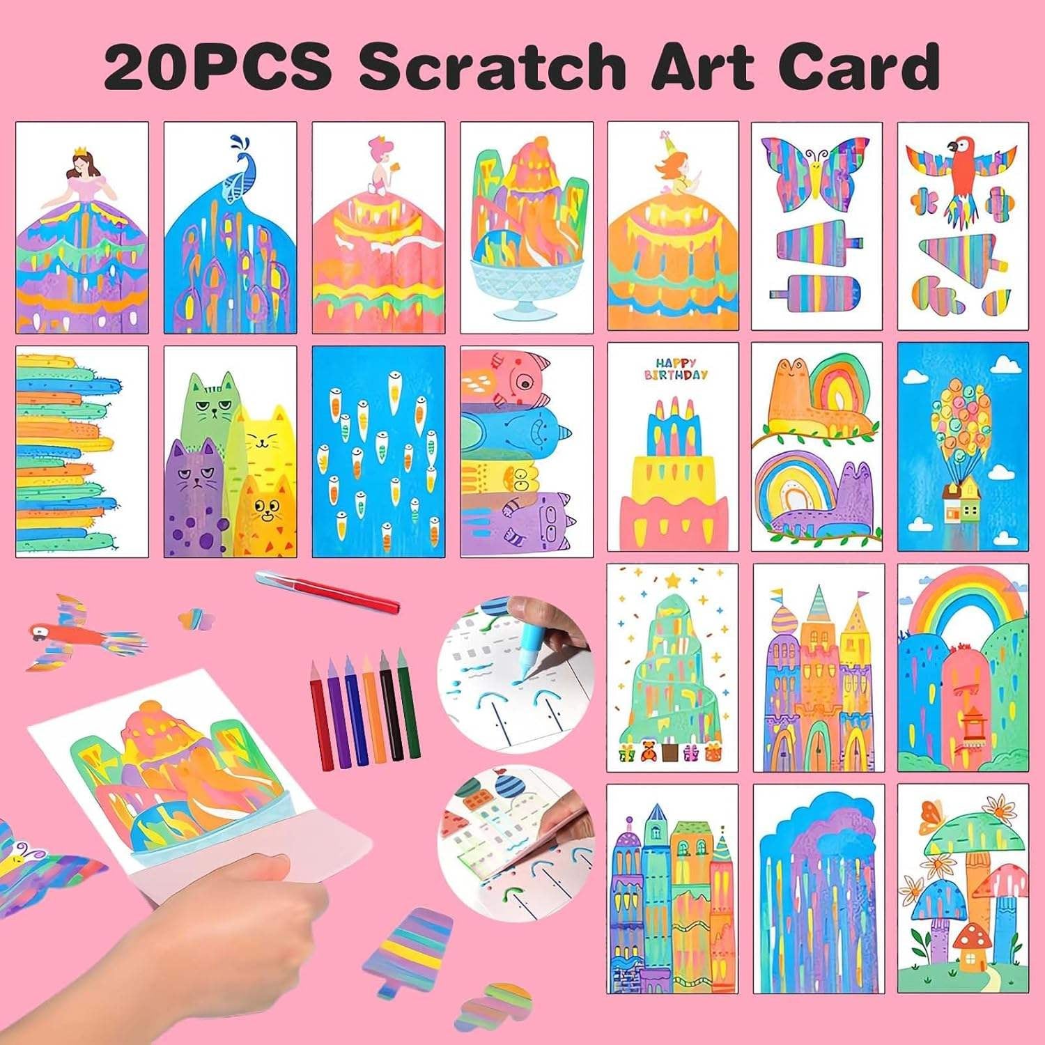 🎨 Rainbow Scratch Art Creativity Kit – 35 Pieces
