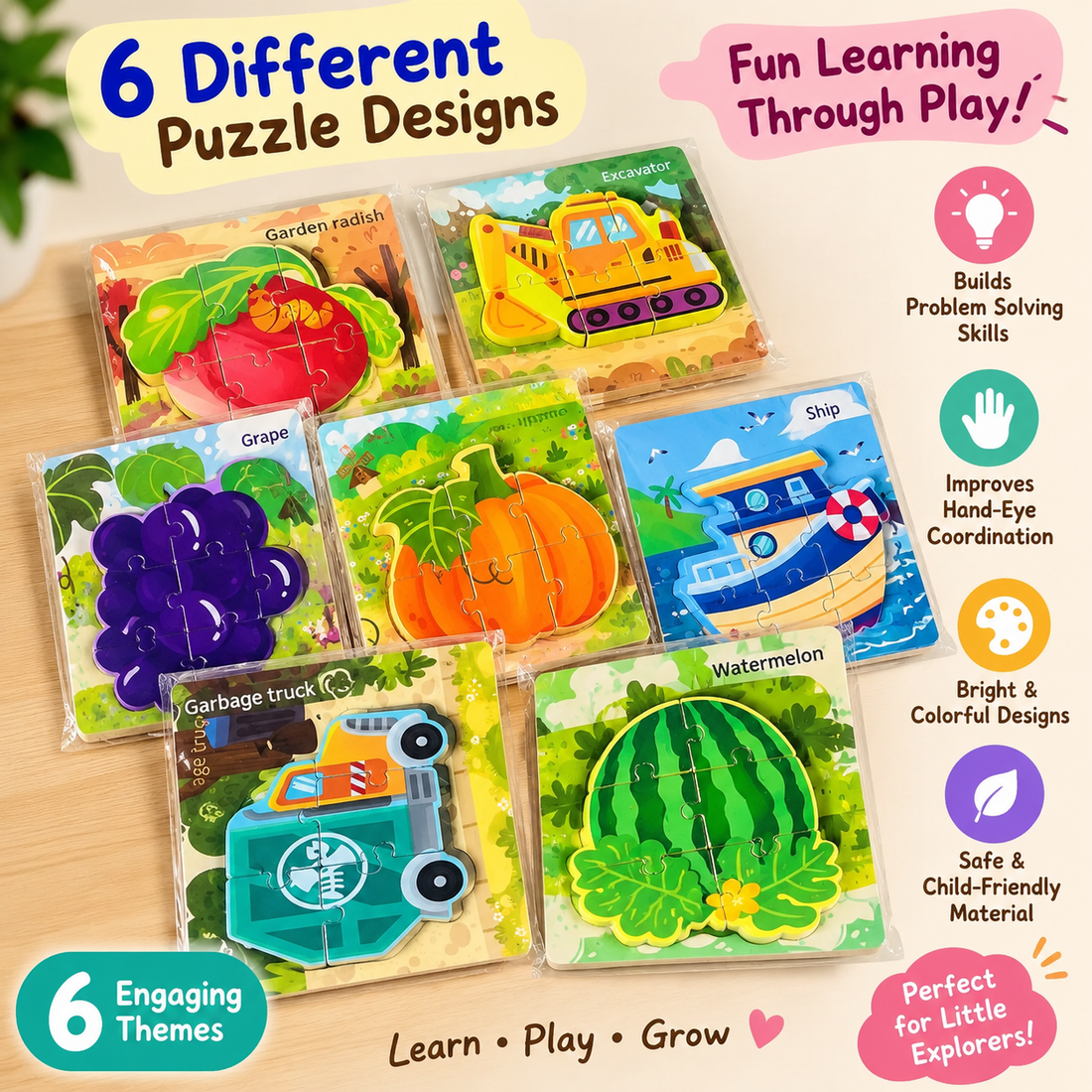 Six-Piece Wooden Chunky Puzzle- Random design