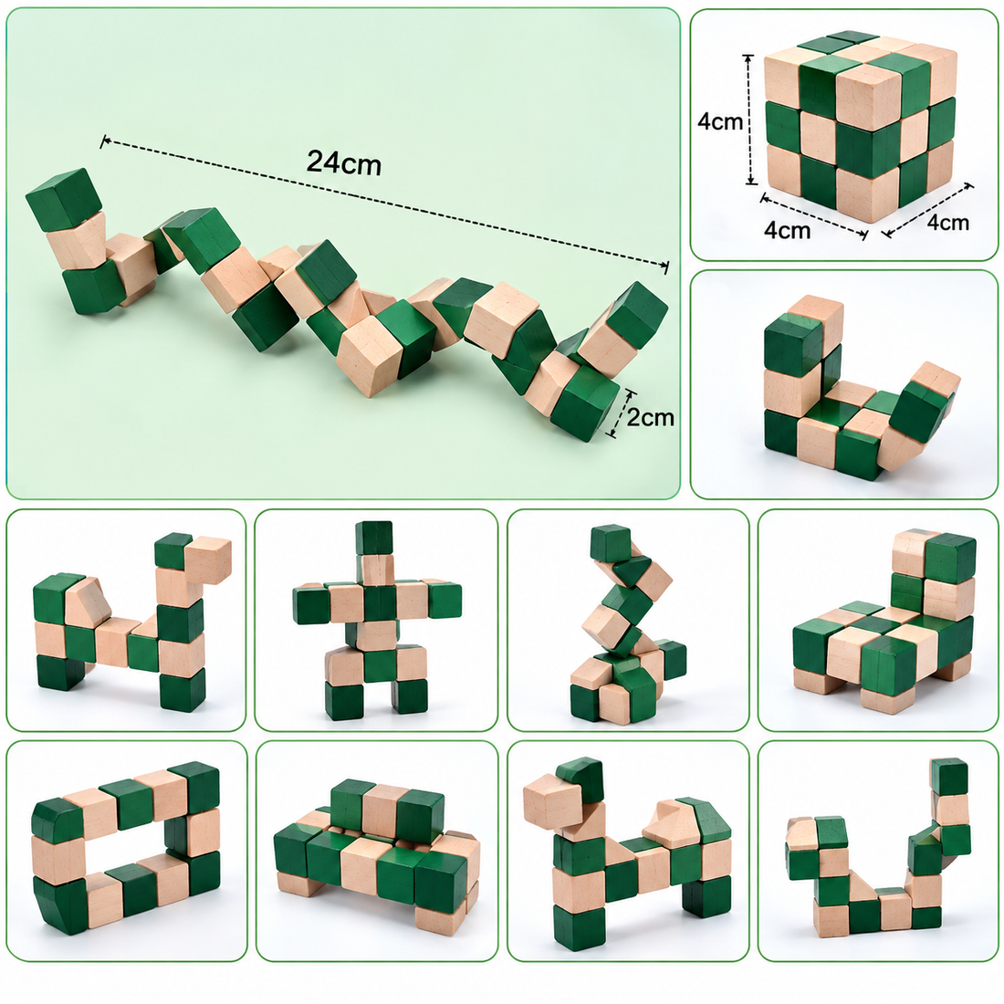 Wooden Snake Cube Puzzle – Brain Teaser & Logic Building Toy🧩