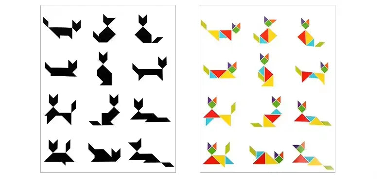 Montessori Wooden Magnetic Tangram Puzzle – 3D Creative Shape Building Blocks Educational Game for Kids