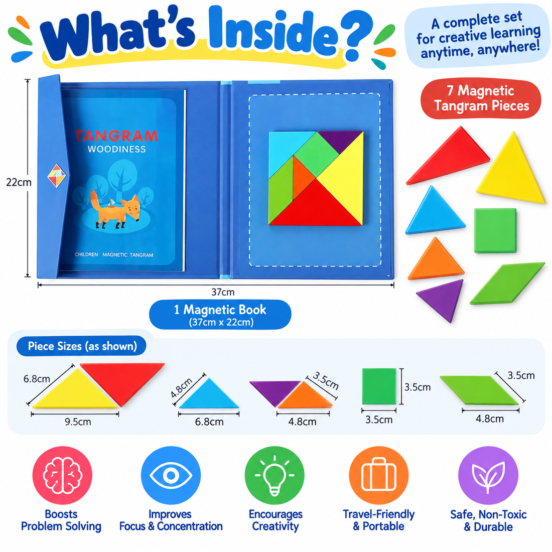 Montessori Wooden Magnetic Tangram Puzzle – 3D Creative Shape Building Blocks Educational Game for Kids