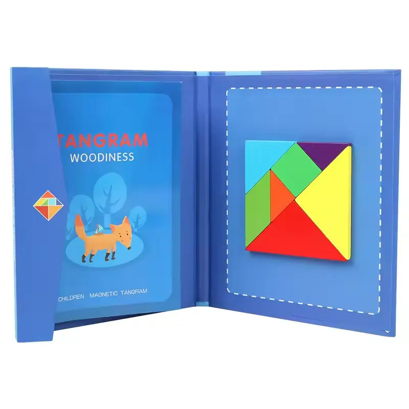 Montessori Wooden Magnetic Tangram Puzzle – 3D Creative Shape Building Blocks Educational Game for Kids