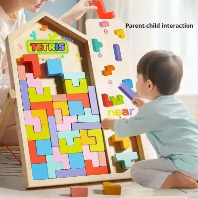 Wooden 3-in-1 Tetris Puzzle Board – Montessori Learning Toy