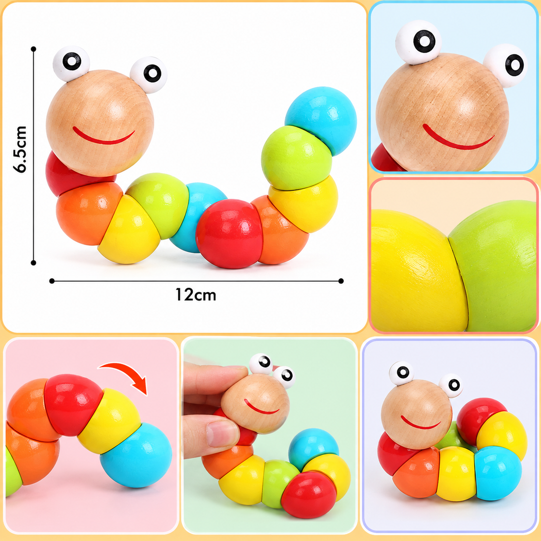 Wooden twister catepillar for infants and babies for tummy time(1pc)