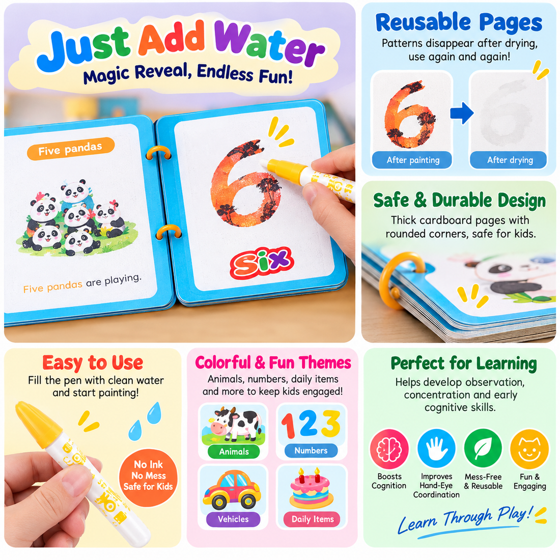 Water display magic book set (Random theme)
