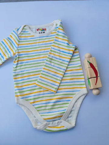White striped horizontal full sleeve romper- (Pack of one)