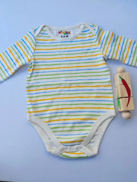 White striped horizontal full sleeve romper- (Pack of one)