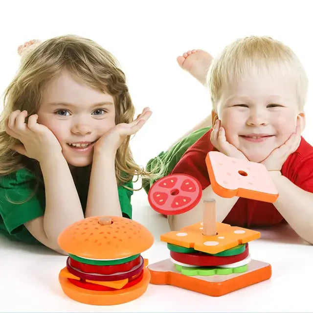 Montessori hamburger stacking toy with cards