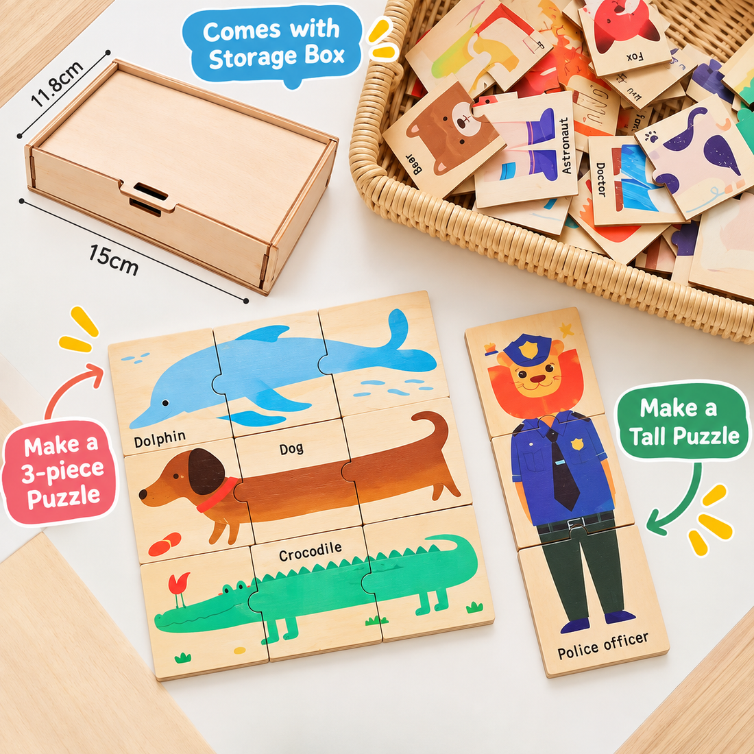 Wooden animal shape matching jigsaw puzzle