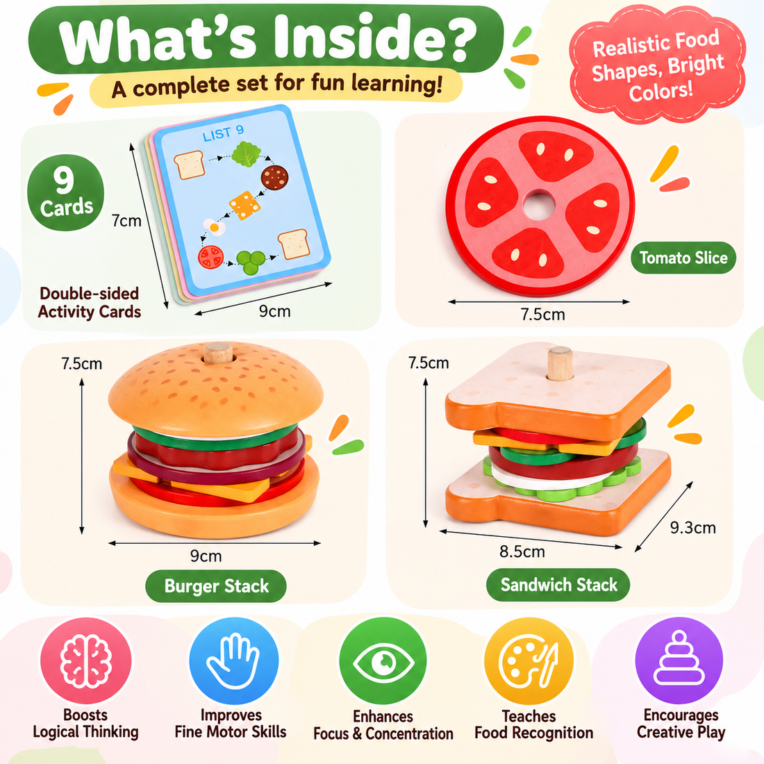 Montessori hamburger stacking toy