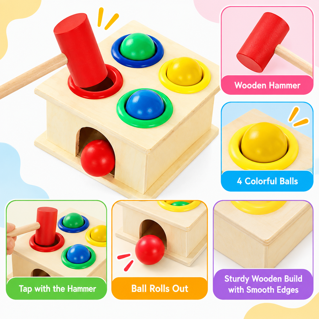 Wooden Hammering Ball Box – Fun Whac-a-Mole Game for Kids, Early Learning Educational Toy