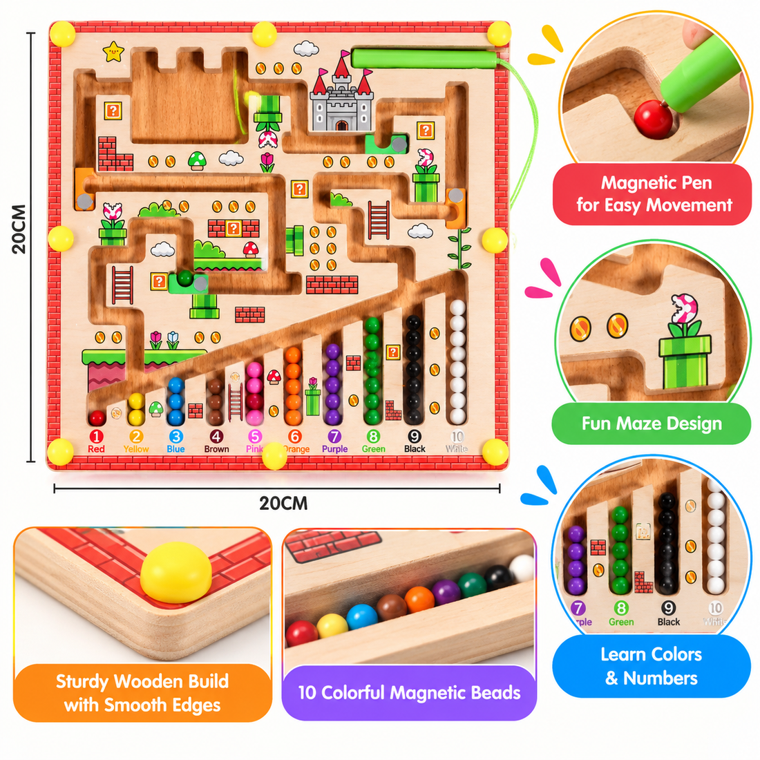 Wooden magnetic maze board