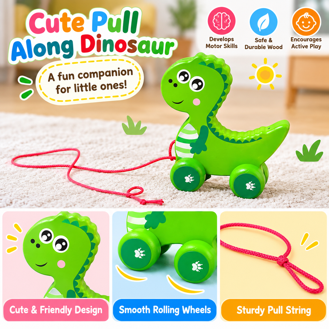 Wooden animal pull along toy(1pc)