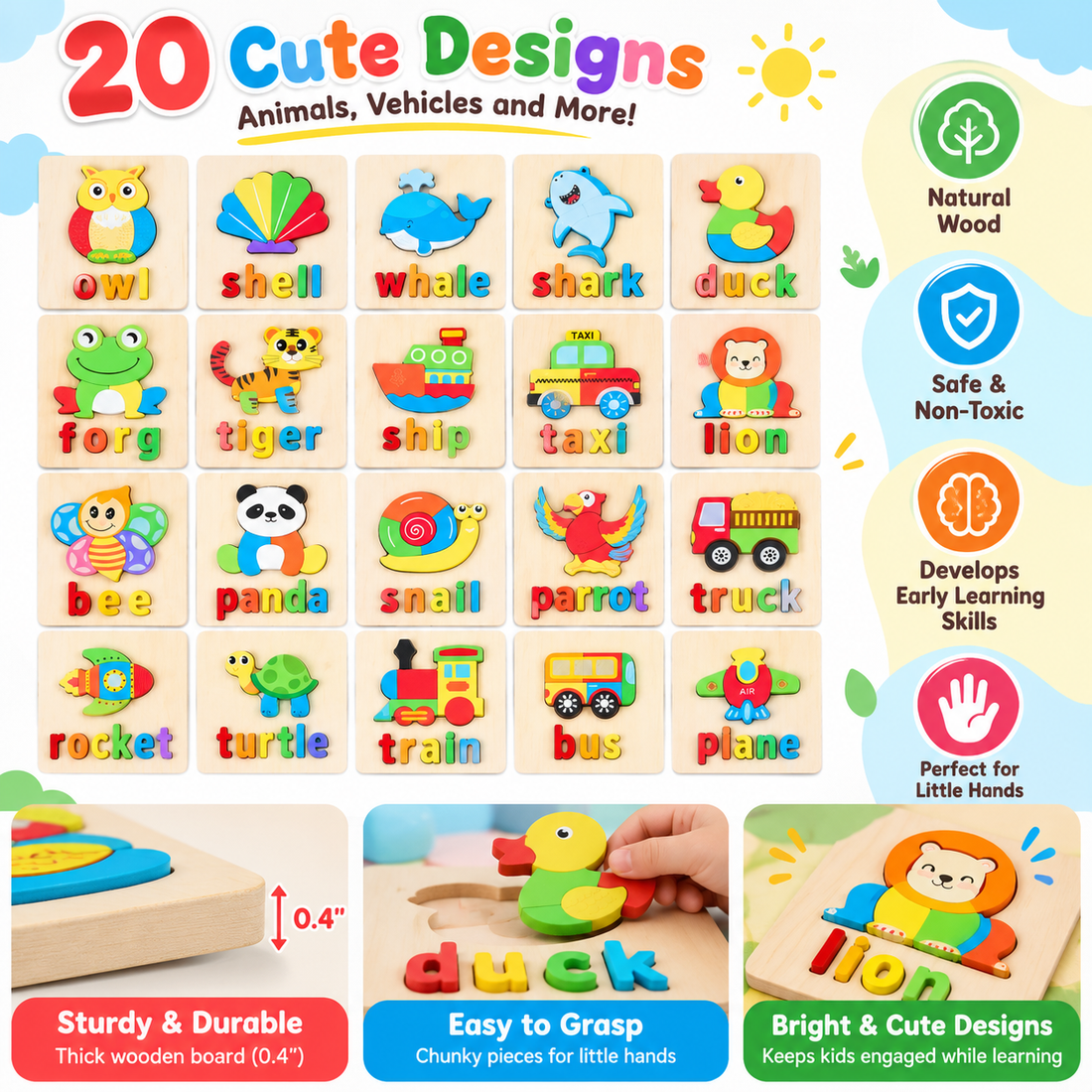 Wooden Alphabet Jigsaw Puzzle with Names- Random design