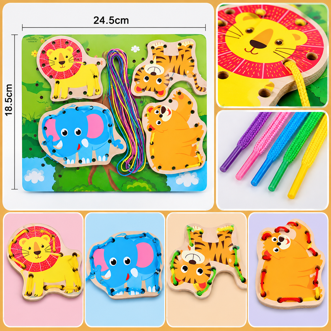 Wooden Threading Board Lacing Toy- 1pc- Random design