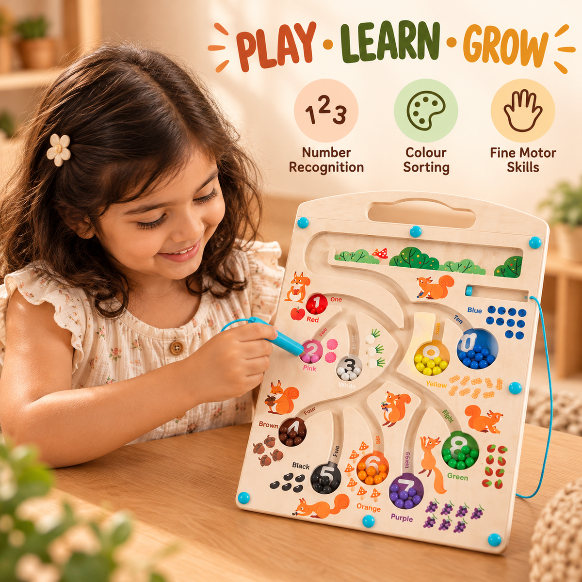 Wooden Number & Colour Maze Board – Learn Through Play!