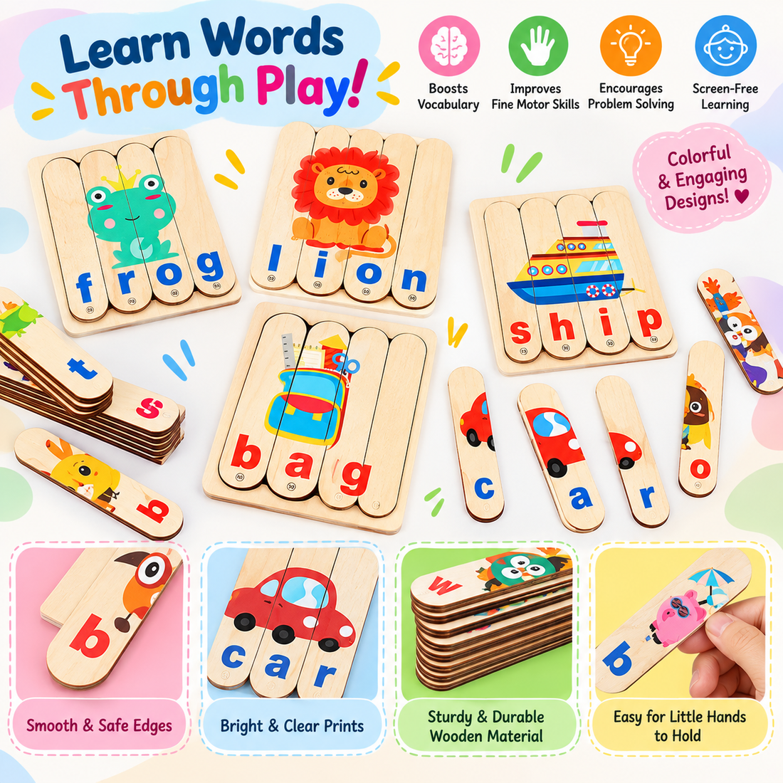 Spell Game Wooden Stick Puzzle