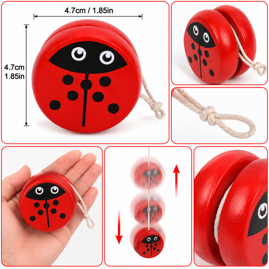 Wooden yoyo spinner toy with assorted color design for travel(1pc)