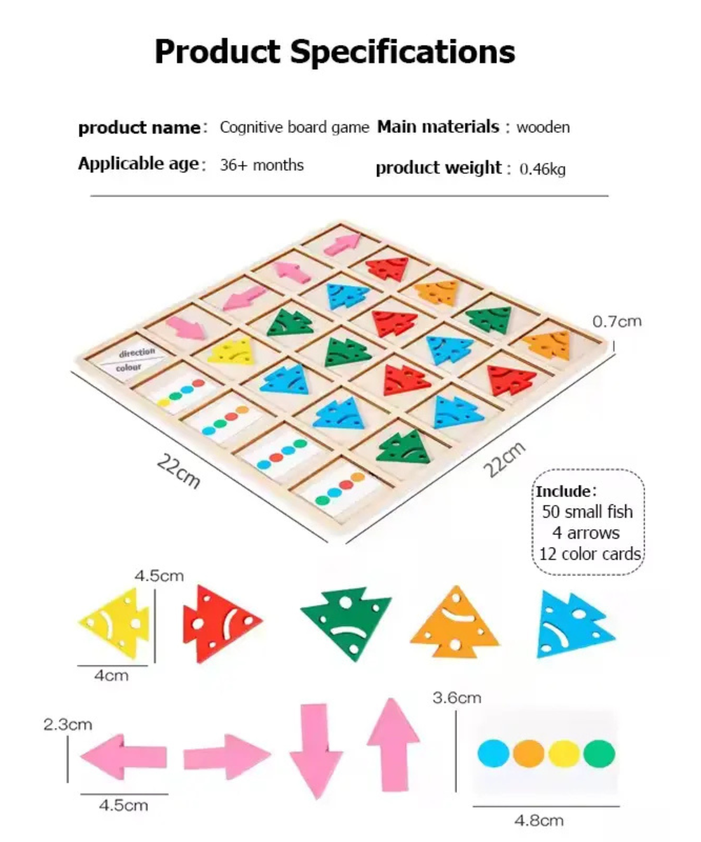 Montessori Wooden Color Sorting and Directional Matching Game – Educational Toy for Kids