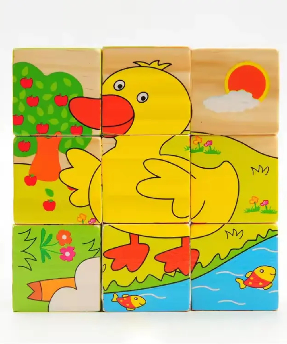 9-Piece Wooden Cube Puzzle: 6-Sided Fun